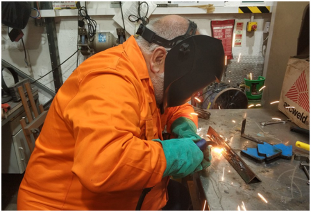 Welding in the metal shop